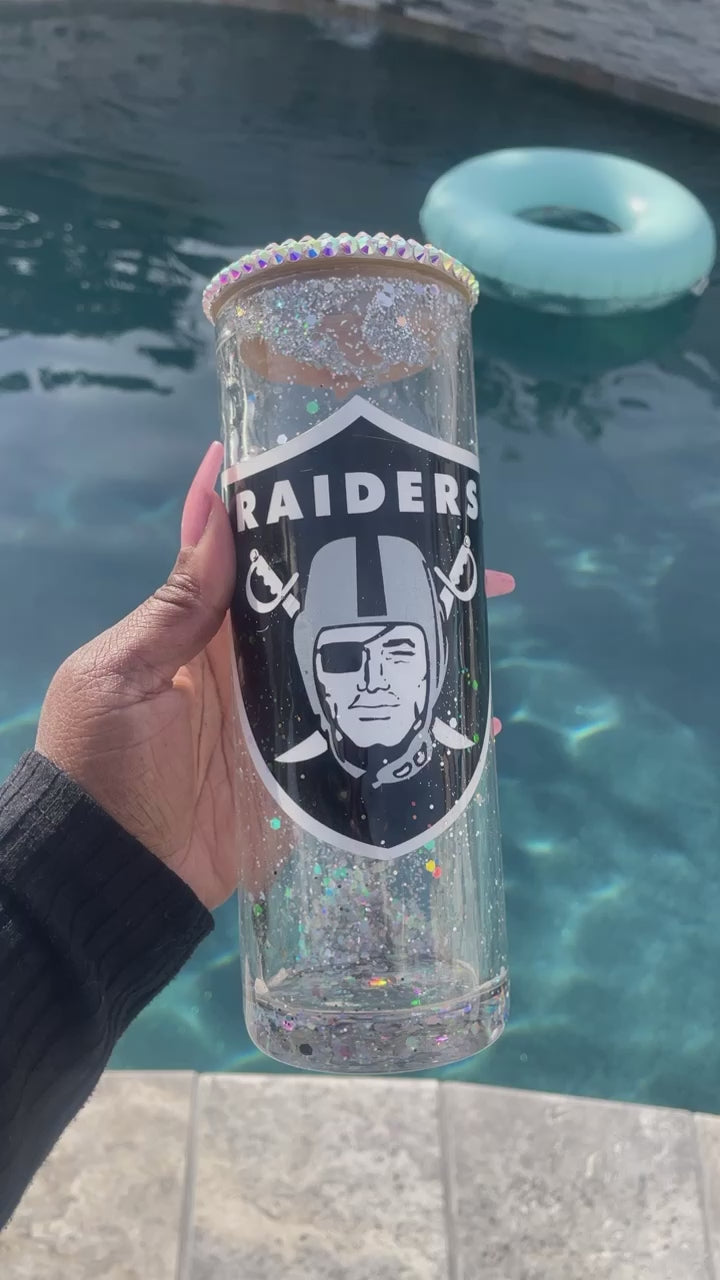 Raiders Snowglobe Glass Tumbler W/ Bling lid – TajDesignz