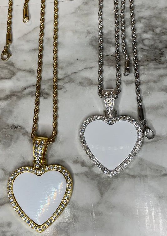 Sublimation Blank Heart Bling Necklace