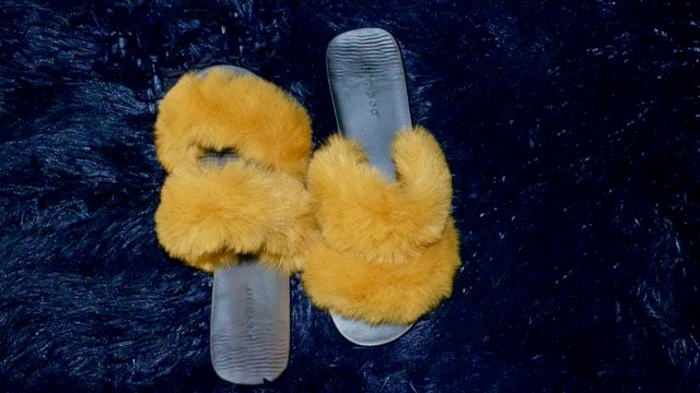 Mustard Yellow Fur Slides