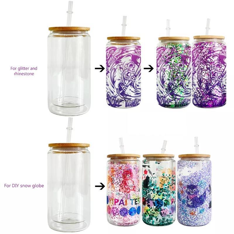 Snow Snow Globe Sublimation Double Wall Glass Can